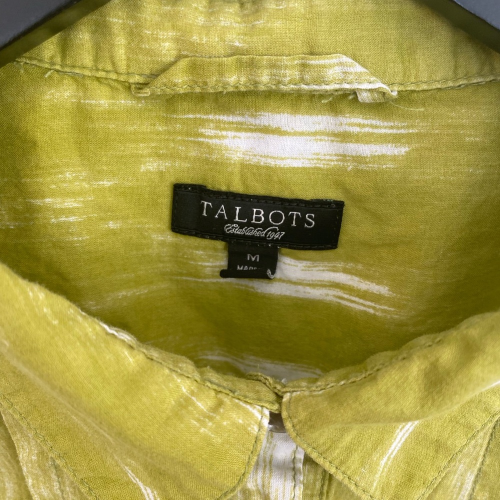 Talbots Chartreuse Avocado Green Button Down Ss M - image 5